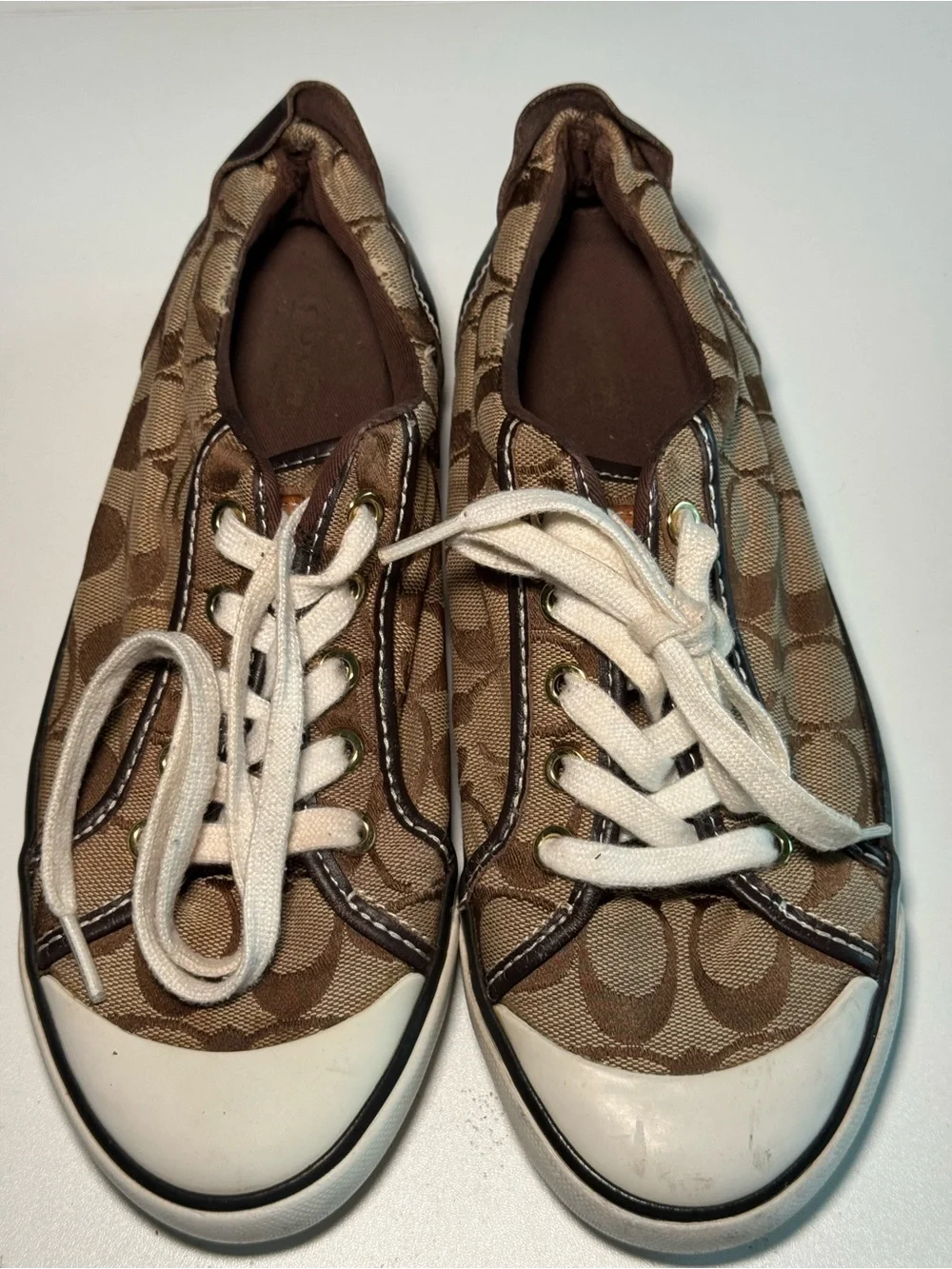 COACH Brown Signature Canvas Sneaker with Cream Laces size 8